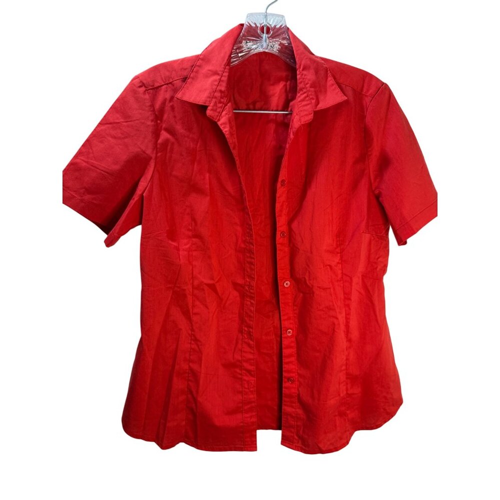 Doublju Womens Red Short Sleeve Button-Up Shirt‎ M